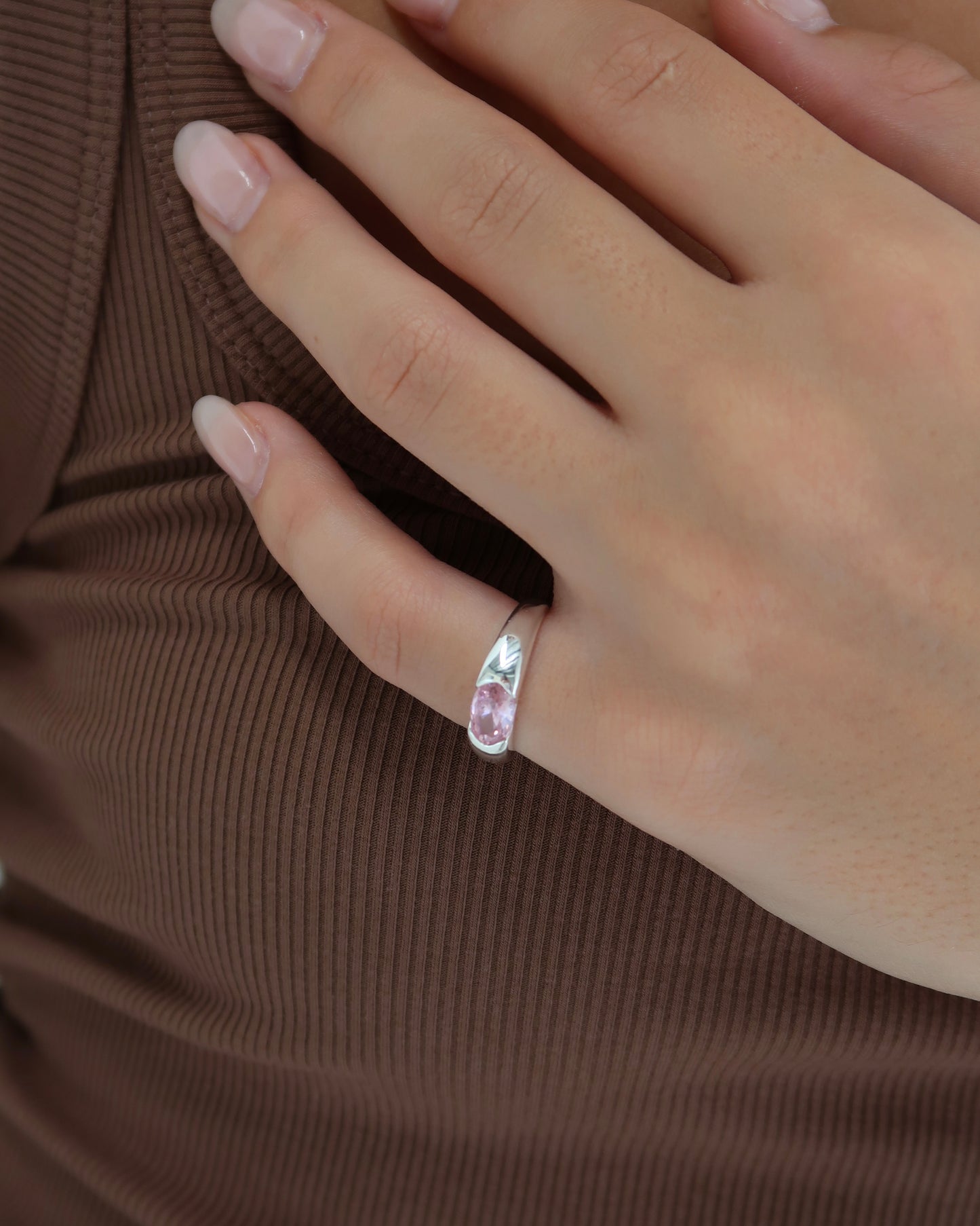 Sterling Silver Pinky Ring - Pink