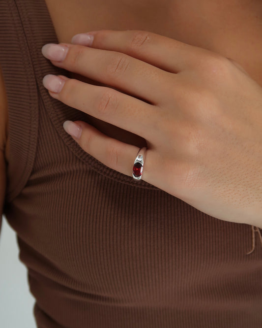 Sterling Silver Pinky Ring - Red